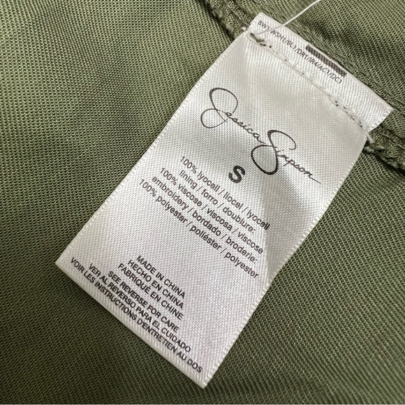 Jessica Simpson Blazer Finn Draped Embroidered Jacket Size Small Olive Lagenlook - Picture 9 of 11